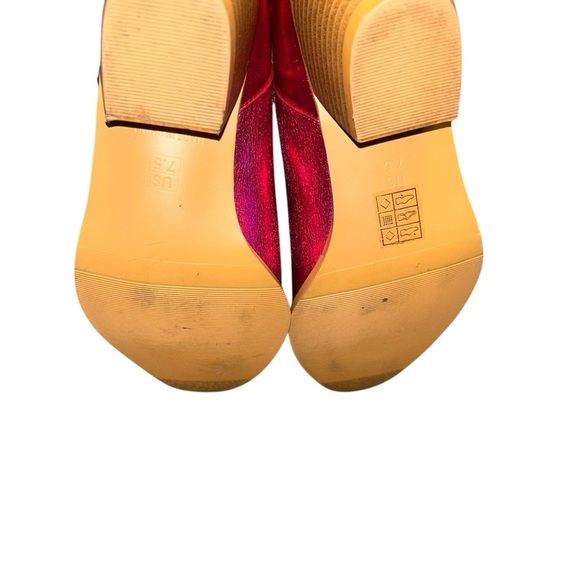 Metallic Pink Mid Calf Cowgirl Boots Embroidery Western Pull on Pointy Toe 7.5 - Picture 3 of 5